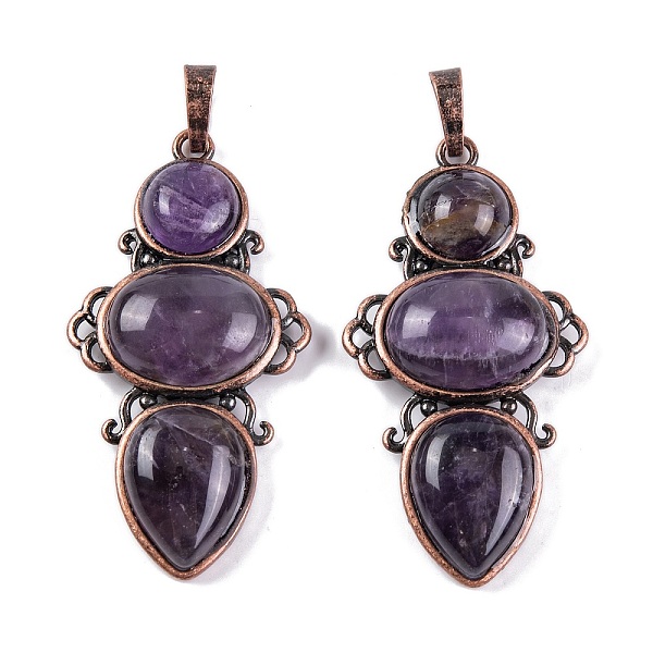 

PandaHall Natural Amethyst Pendants, Rack Plating Brass Flower Charms, Cadmium Free & Lead Free, Red Copper, 47x24x6.5mm, Hole: 7.5x5mm...