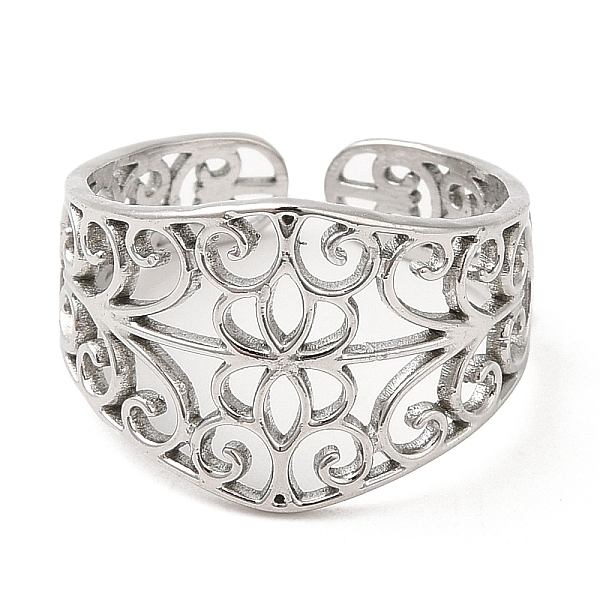 

PandaHall 304 Stainless Steel Open Cuff Rings, Hollow Flower, Stainless Steel Color, US Size 7 3/4(17.9mm) 304 Stainless Steel