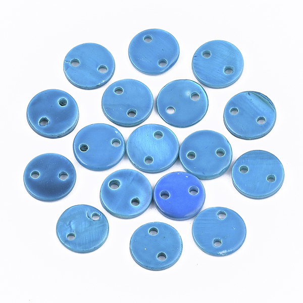

PandaHall Spray Paint Freshwater Shell Links connectors, Flat Round, Sky Blue, 10x2mm, Hole: 1.4mm Shell Flat Round Blue