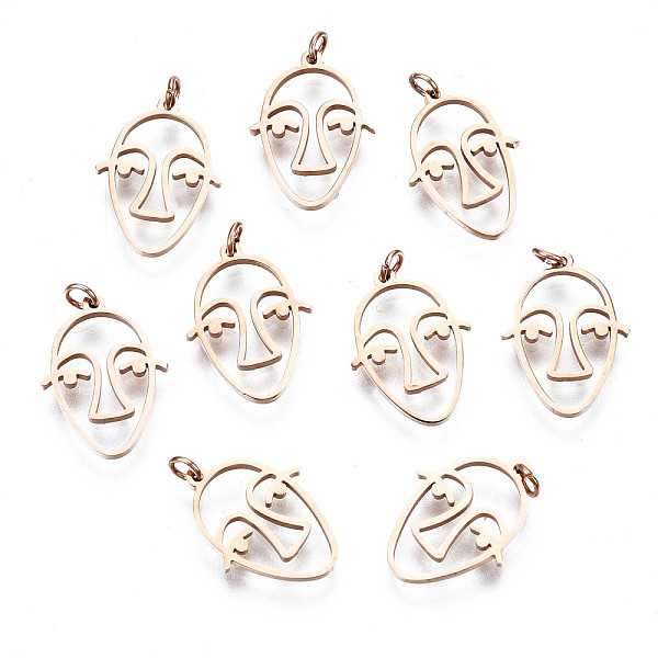 

PandaHall 304 Stainless Steel Charms, Laser Cut, with Jump Ring, Abstract Face, Rose Gold, 13.5x10x1mm, Jump Ring: 3x0.4mm, 2.2mm inner...