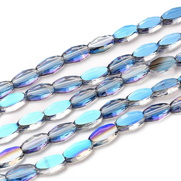 

PandaHall Transparent Electroplate Glass Beads Strands, Faceted, Oval, Half Rainbow Plated, Sky Blue, 10.5x6x3mm, Hole: 1.2mm, about...