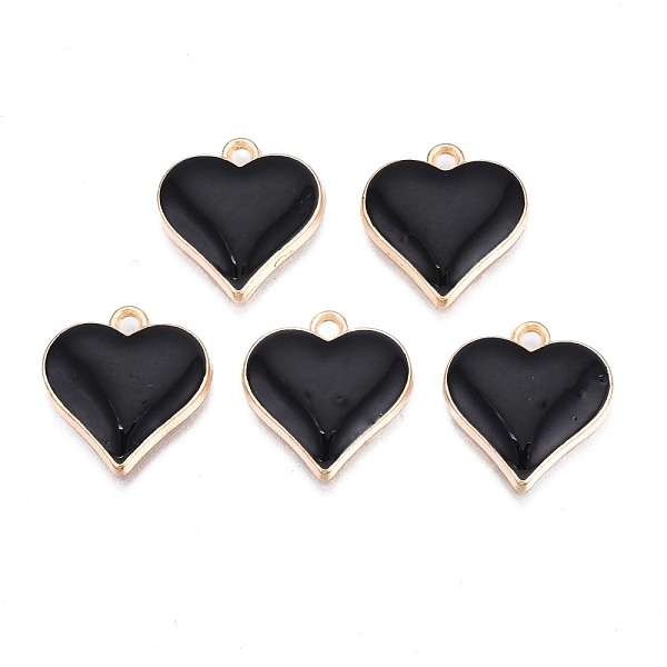 

PandaHall Alloy Enamel Pendants, Cadmium Free & Nickel Free & Lead Free, Light Gold, Heart, Black, 17x16x3mm, Hole: 1.6mm Alloy+Enamel Heart...