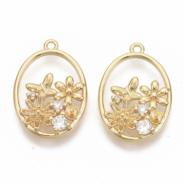 

PandaHall Brass Micro Pave Clear Cubic Zirconia Peg Bails Pendants, for Half Drilled Beads, Nickel Free, Real 18K Gold Plated, Oval with...