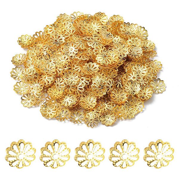 

PandaHall Iron Flower Bead Caps, Multi-Petal, Golden, 9x1.5mm, Hole: 1mm Iron