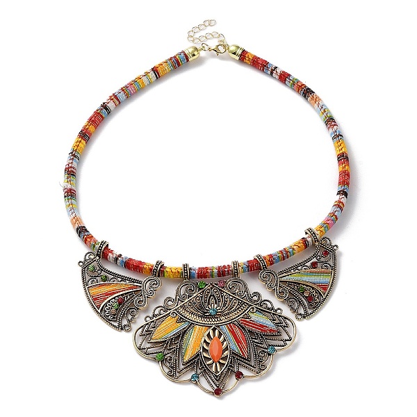 

PandaHall Alloy Rhinestone Teardrop Bib Necklace, Bohemia Necklace with Cloth Cords, Colorful, 19.02 inch(48.3cm) Rhinestone