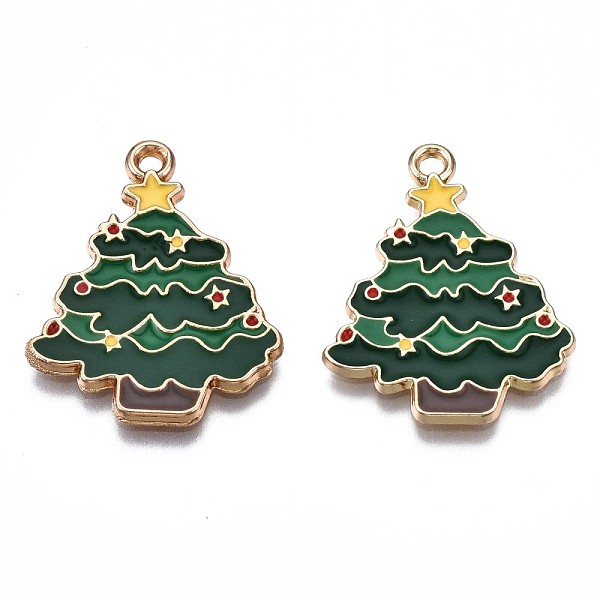 

PandaHall Eco-Friendly Alloy Enamel Pendants, Cadmium Free & Lead Free & Nickel Free, Christmas Tree, Green, 26x21x1.5mm, Hole: 1.2mm...