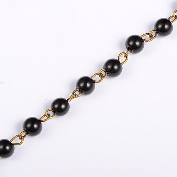 

PandaHall Handmade Round Glass Pearl Beads Chains for Necklaces Bracelets Making, with Antique Bronze Iron Eye Pin, Unwelded, Black, 39.3...