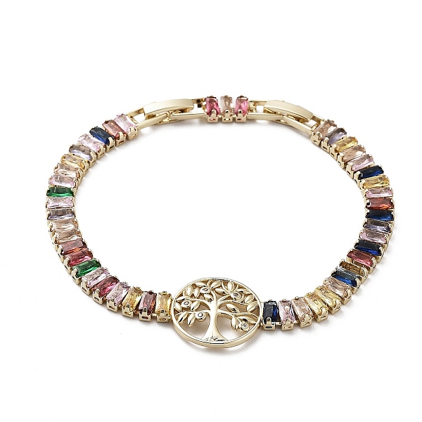 

PandaHall Tree of Life Brass Link Bracelet with Colorful Cubic Zirconia Tennis Chains, Long-Lasting Plated, Golden, 6-7/8 inch(17.5cm) Brass...