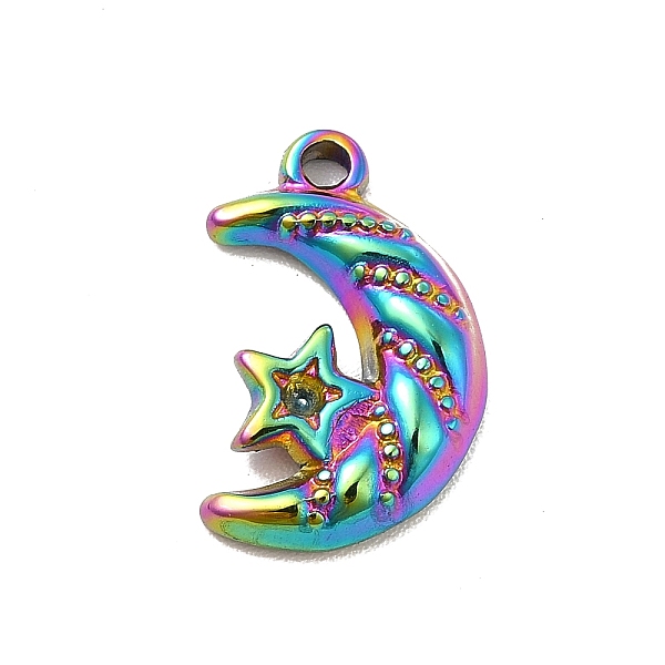 

PandaHall Ion Plating(IP) 304 Stainless Steel Pendant Rhinestone Settings, Moon with Star, Rainbow Color, Fit For 1.2mm Rhinestone...