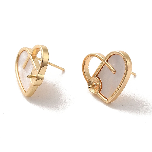 

PandaHall Brass with Natural Shell Stud Earring Findings, Earring Settings for Half Drilled Beads, Heart, Golden, Tray: 4mm, 15x18mm, Pin...