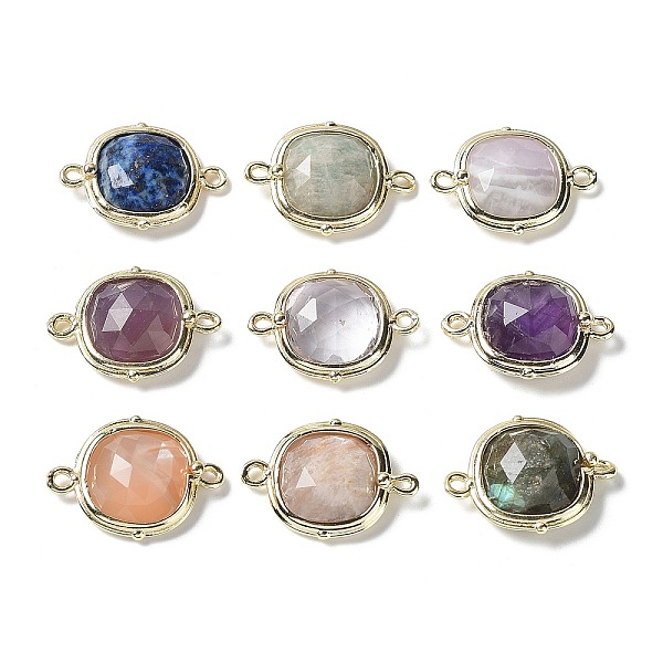 

PandaHall Natural Mixed Gemstone Connector Charms, Faceted Square Links with Rack Plating Golden Plated Brass Edge Loops, 14x19x5mm, Hole...