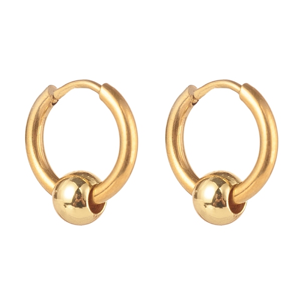 

PandaHall 304 Stainless Steel Huggie Hoop Earrings, with Brass Beads, Golden, 15x14mm, Pin: 1mm 304 Stainless Steel Round