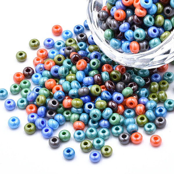 

PandaHall 6/0 Czech Opaque Glass Seed Beads, Lustered, Round, Colorful, 4x3mm, Hole: 1.2mm, about 500g/bag Czech Glass