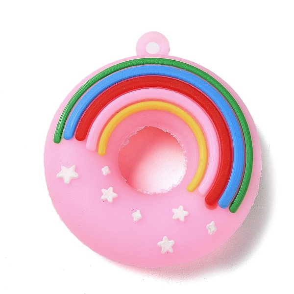 

PandaHall PVC Plastic Pendants, Donut with Rainbow Charm, Pearl Pink, 48x43.5x14mm, Hole: 2.5mm PVC Donut