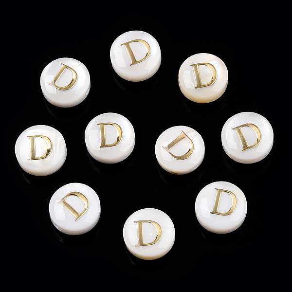 

PandaHall Natural Freshwater Shell Beads, with Golden Plated Brass Etched Metal Embellishments, Flat Round with Letter, Letter D...