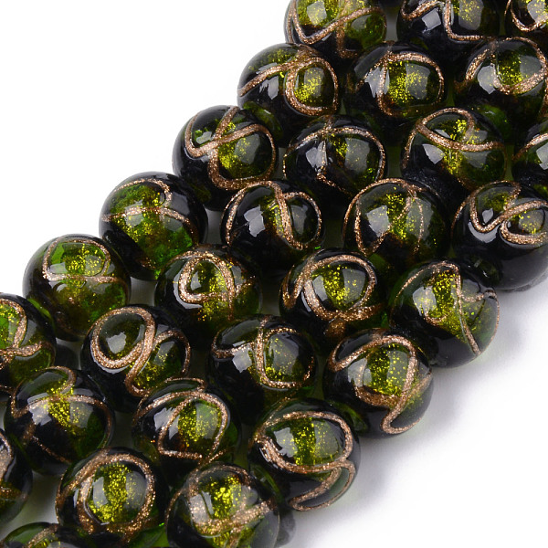 

PandaHall Handmade Gold Sand Lampwork Beads, Round with Infinity Pattern, Olive Drab, 12x11mm, Hole: 2mm, about 45pcs/strand, 16.69 inch...