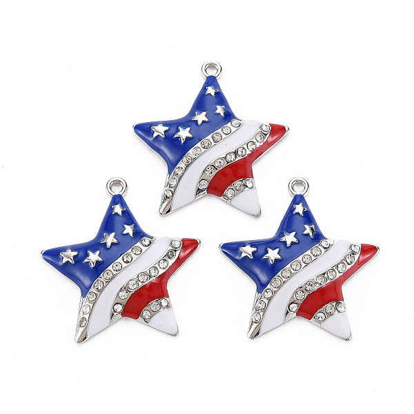 

PandaHall Rack Plating Alloy Enamel Pendants, with Crystal Rhinestone, Light Gold, Cadmium Free & Nickel Free & Lead Free, Star, Platinum..., Blue