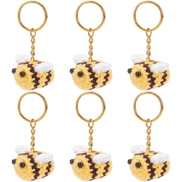 6 Pcs Crochet Bee Keychain, Knitting 3D Bumblebee Key Chain Cute Car Keyring Charm Handmade Keychain Accessories Purse Pendant for Bag Phone Car Wallet Lanyard Party Favors Gifts