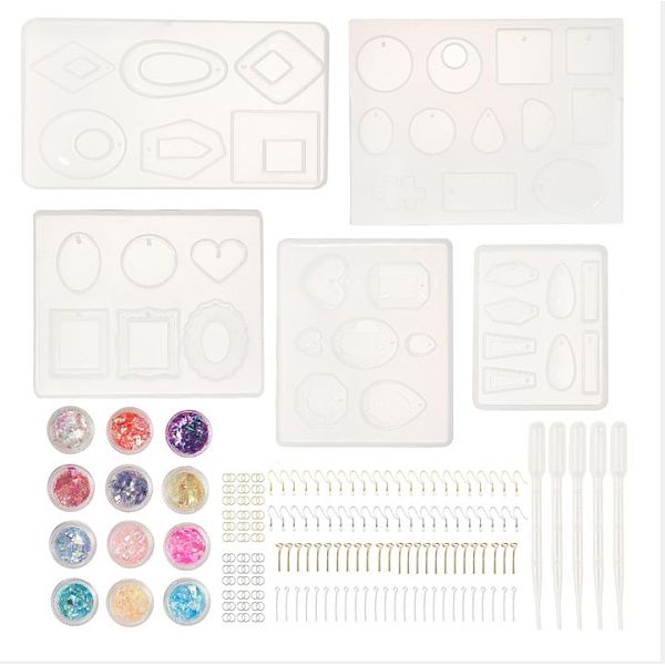 

PandaHall DIY Earring Jewelry, with Pendant Silicone Molds, Plastic Dropper, Nail Sequins, Brass & Iron Pin, Brass Jump Rings and Iron..., Multicolor