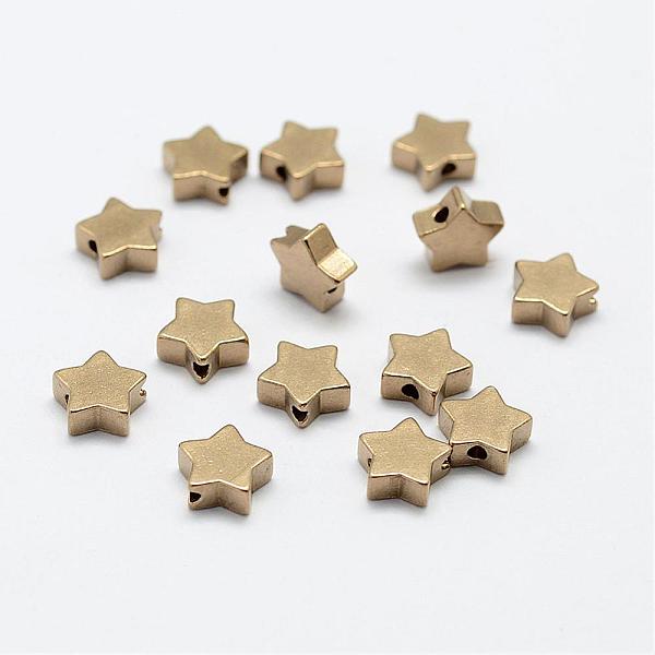 PandaHall Brass Beads, Nickel Free, Star, Raw(Unplated), 7.5x8x3mm, Hole: 1.5mm Brass Star