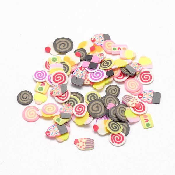 PandaHall Handmade Polymer Clay Cabochons, No Hole, Cake, Mixed Color, 4~6x4~6x0.3~0.8mm Polymer Clay Food Multicolor