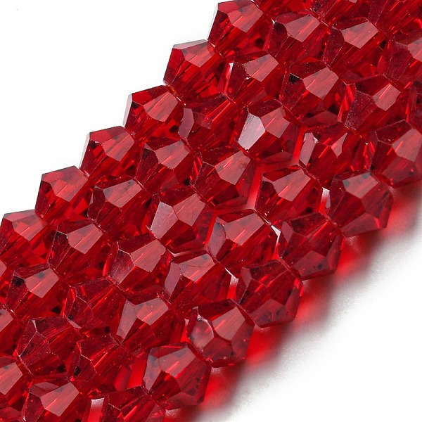 

PandaHall Transparent Glass Beads Strands, Faceted, Bicone, Dark Red, 6x6mm, Hole: 1mm, about 45~47pcs/strand, 9.65~9.84 inch(24.5~25cm)...