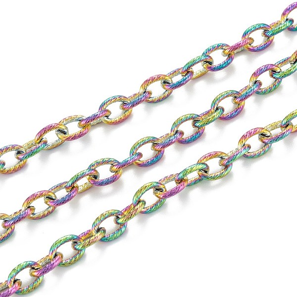 

PandaHall Ion Plating(IP) 304 Stainless Steel Textured Cable Chains, Unwelded, with Spool, Rainbow Color, 8x6x1.3mm, 32.8 Feet(10m)/roll 304...