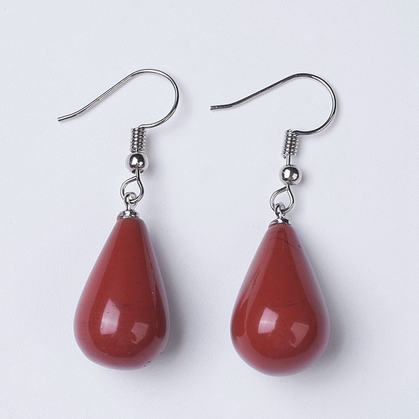 

PandaHall Natural Red Jasper Dangle Earrings, with Brass Findings, teardrop, Platinum, 42~44mm, Pendant: 13x24~25mm, Pin: 0.6mm Red Jasper