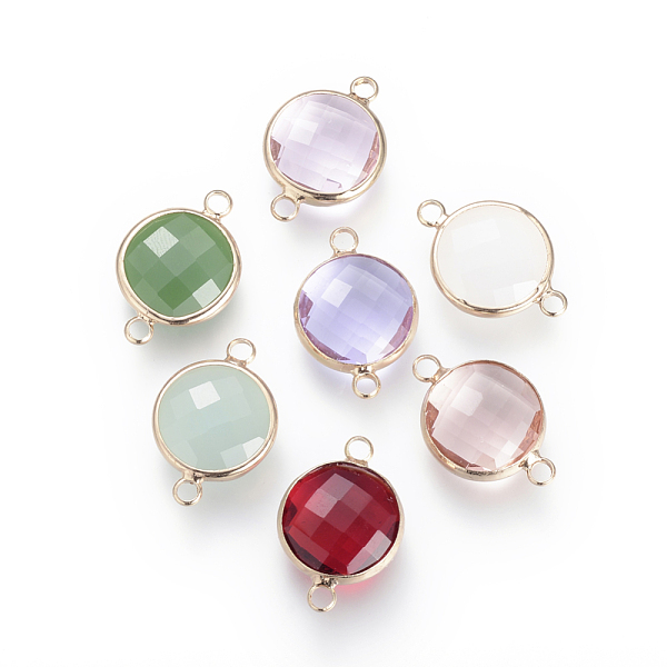 

PandaHall Glass Links connectors, with Raw(Unplated) Brass Findings, Faceted, Flat Round, Nickel Free, Mixed Color, 14.5x8.5x3.5mm, Hole..., Multicolor