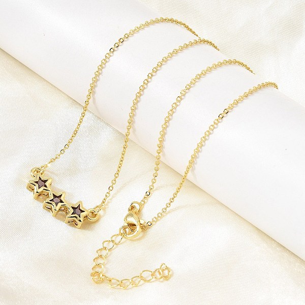 Brass Glass Triple Star Pendant Necklaces