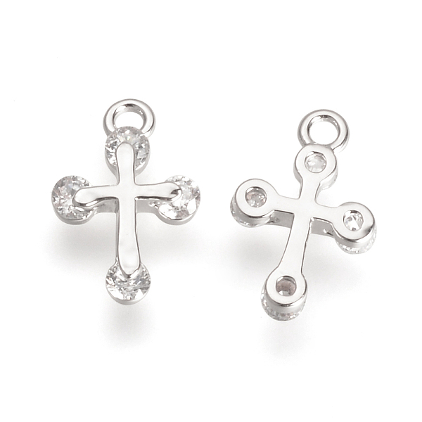 

PandaHall Brass Micro Pave Cubic Zirconia Tiny Cross Charms, Platinum, 13x8.5x2.5mm, Hole: 1mm Brass+Cubic Zirconia Cross