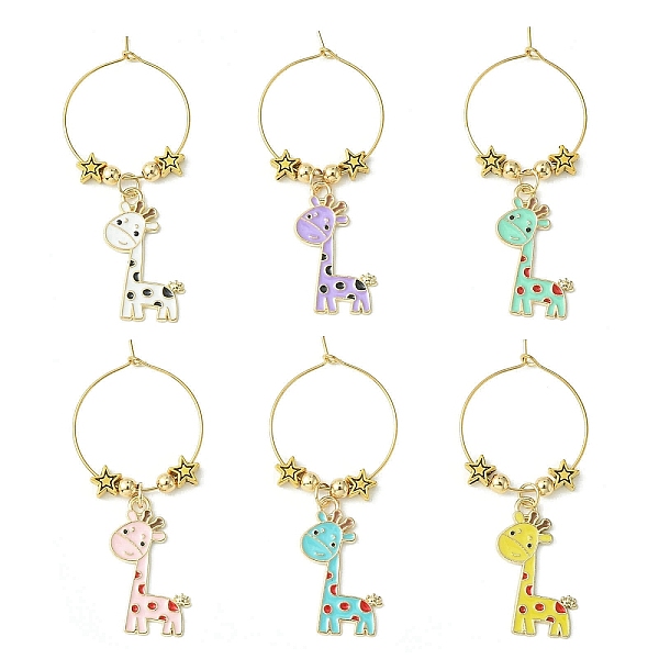 

PandaHall Giraffe Alloy Enamel Pendants Wine Glass Charms Sets, with Brass Hoop Earrings Findings, Mixed Color, 55mm, 6pcs/set Alloy Giraffe..., Multicolor