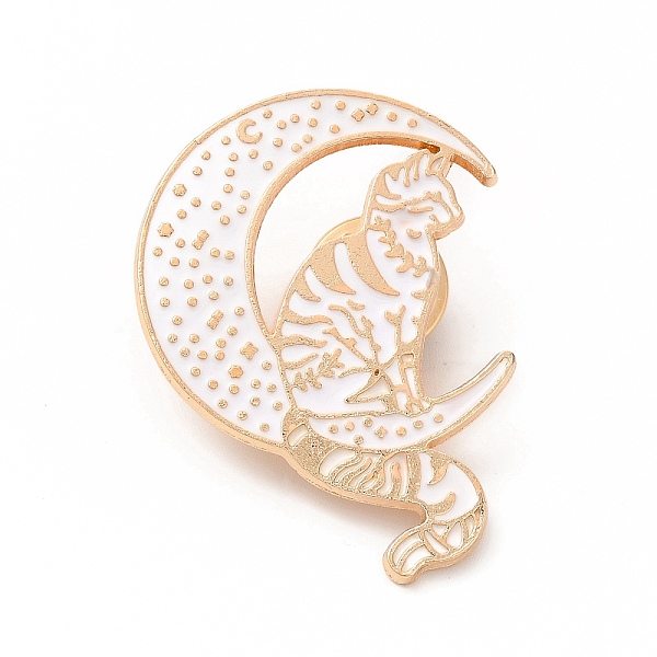 

PandaHall Moon with Cat Enamel Pin, Golden Alloy Cartoon Brooch for Backpack Clothes, White, 35x31x1.5mm Alloy+Enamel White