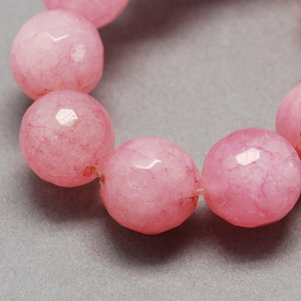 

PandaHall Natural White Jade Bead Strands, Dyed, Faceted, Round, Pearl Pink, 12mm, Hole: 1mm, 32pcs/strand, 14.6 inch White Jade Round