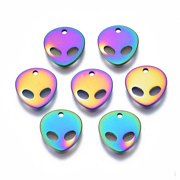

PandaHall Ion Plating(IP) 201 Stainless Steel Charms, Cadmium Free & Nickel Free & Lead Free, Alien, Rainbow Color, 10x9x1mm, Hole: 1mm 201...
