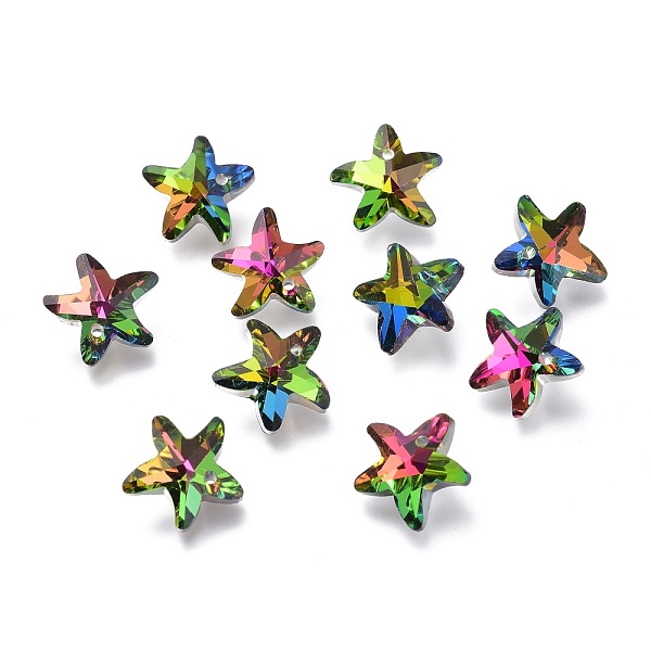 

PandaHall Faceted Glass Charms, Starfish, Back Plated, Colorful, 14x15x7mm, Hole: 1.4mm Glass Starfish