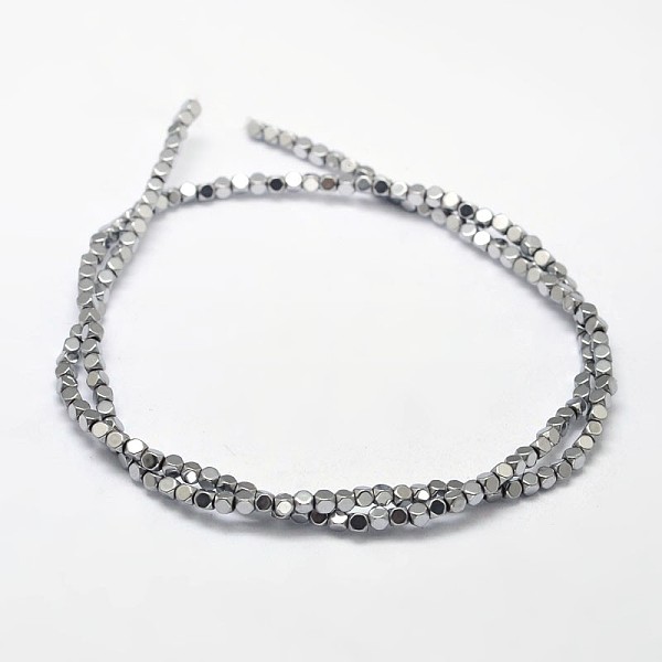 

PandaHall Electroplate Non-magnetic Synthetic Hematite Beads Strands, Faceted Cube, Smooth, Platinum Plated, 2x2x2mm, Hole: 1mm, about...