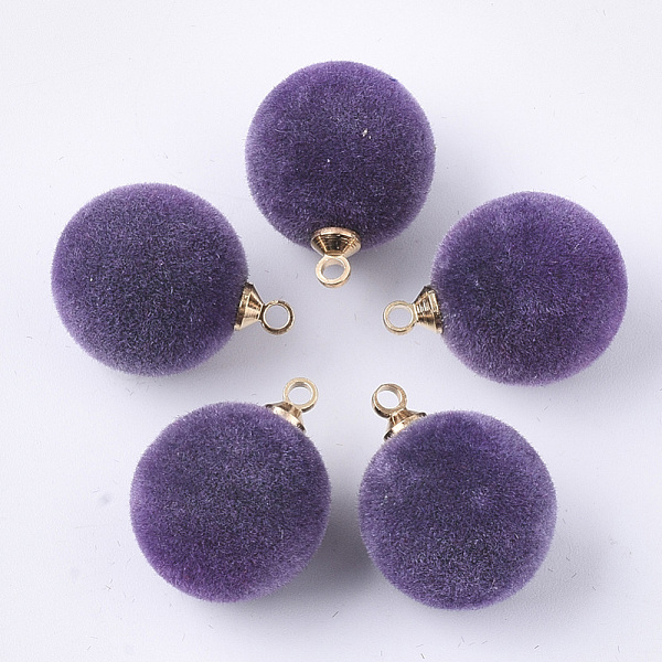 

PandaHall Flocky Acrylic Pendants, with Brass Findings, Round, Golden, Dark Violet, 18x14mm, Hole: 1.6mm Brass+Acrylic Round Purple