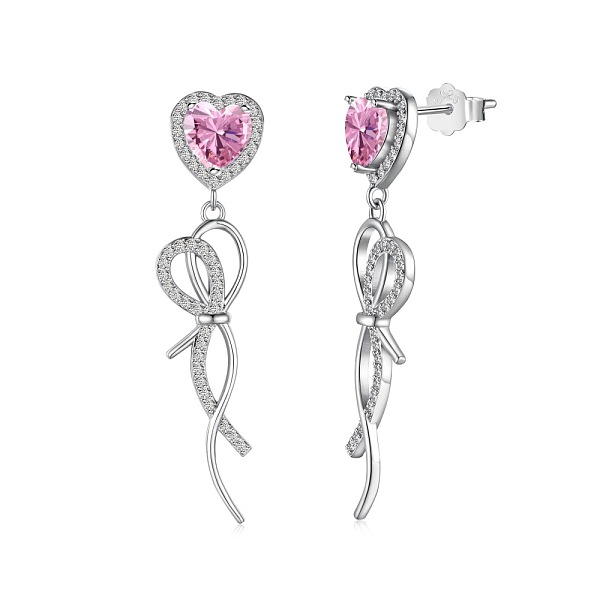 

PandaHall Heart Rhodium Plated 925 Sterling Silver Micro Pave Cubic Zirconia Stud Earrings, Bowknot Dangle Earrings for Women, Platinum...