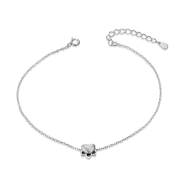 

PandaHall SHEGRACE Cute Design Rhodium Plated 925 Sterling Silver Anklet, with Enamel Paw, Platinum, 220mm Sterling Silver