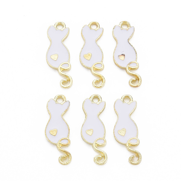 

PandaHall Alloy Enamel Pendants, Light Gold, Cadmium Free & Nickel Free & Lead Free, Cat with Heart, White, 24.5x9.5x2mm, Hole: 1.8mm...