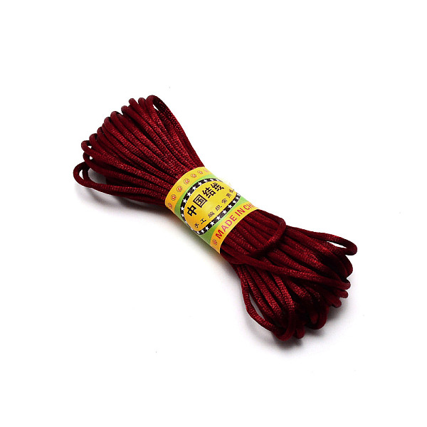 

PandaHall Polyester Rattail Satin Cord, for Chinese Knotting, Round, Dark Red, 3mm, about 10.94 Yards(10m)/Bundle Polyester