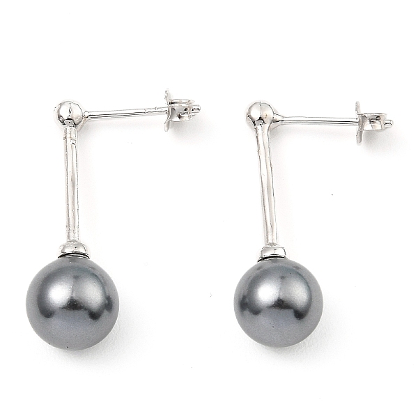 

PandaHall Shell Pearl Round Dangle Earrings, Real Platinum Plated Rhodium Plated 925 Sterling Silver Stud Earrings, Gray, 24x8mm Sterling...