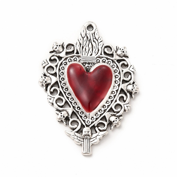 

PandaHall Alloy Enamel Pendants, Antique Silver, Sacred Heart Charm, FireBrick, 41x29.5x3mm, Hole: 2mm Alloy+Enamel Heart Red