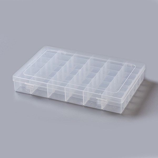 PandaHall Plastic Bead Containers, Adjustable Dividers Box, 36 Compartments, Rectangle, Clear, 27.5x19x4.5cm, Compartments: 4.6x3cm, 36...