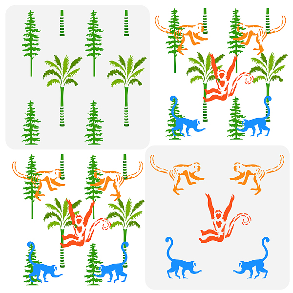 

PandaHall Plastic Drawing Painting Stencils Templates, Monkey & Palm tree & Pine tree Pattern, 30x30cm, 2pcs/set. Plastic Monkey