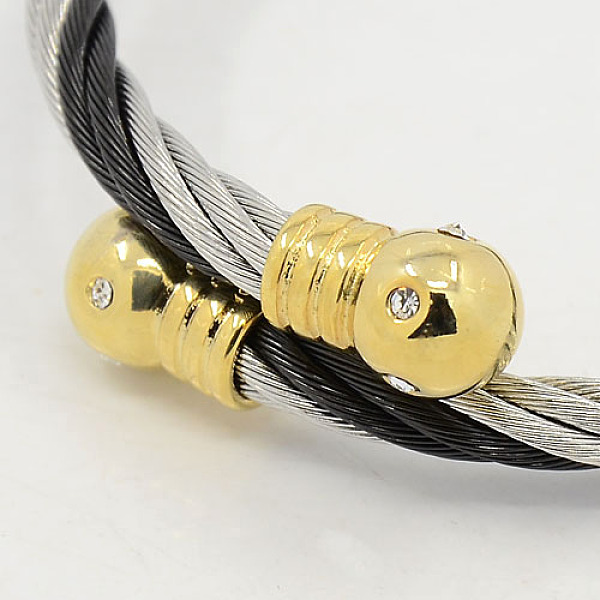 

PandaHall Trendy Men's Torque Bangles, 304 Stainless Steel Rhinestone Rope Bangles, with Metal Findings, Stainless Steel Color, 54mm..., Silver