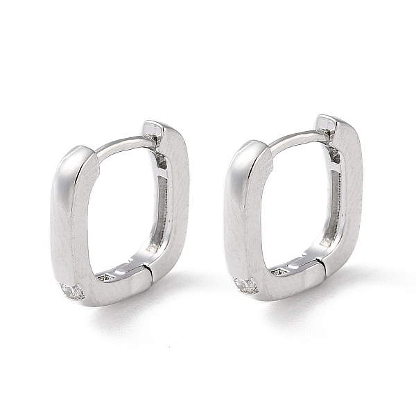 

PandaHall Brass Micro Pave Cubic Zirconia Hoop Earrings, Square, Real Platinum Plated, 11.5x2mm Cubic Zirconia Square Clear