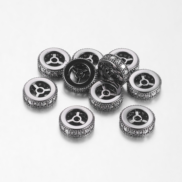 

PandaHall Brass Cubic Zirconia Beads, Rondelle, Gunmetal, 10x3mm, Hole: 1mm Brass+Cubic Zirconia Rondelle