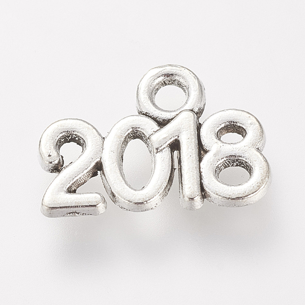 PandaHall Tibetan Style Alloy Charms, Birth Year 2018, Lead Free & Cadmium Free, Antique Silver, 9x13.5x1mm, Hole: 2mm Alloy Number